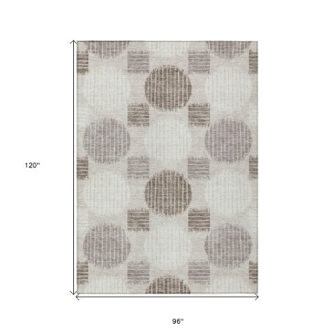 Homeroots 3' Stylish Beige Brown And Ivory Geometric Area Rug – Perfect For Indoor Or Outdoor Spaces! 8' X 10' Polyester 593561