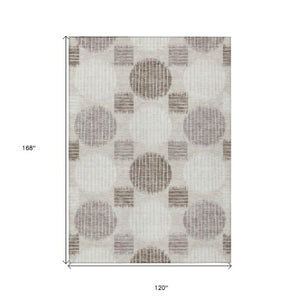 Homeroots 3' Stylish Beige Brown And Ivory Geometric Area Rug – Perfect For Indoor Or Outdoor Spaces! 10' X 14' Polyester 593563