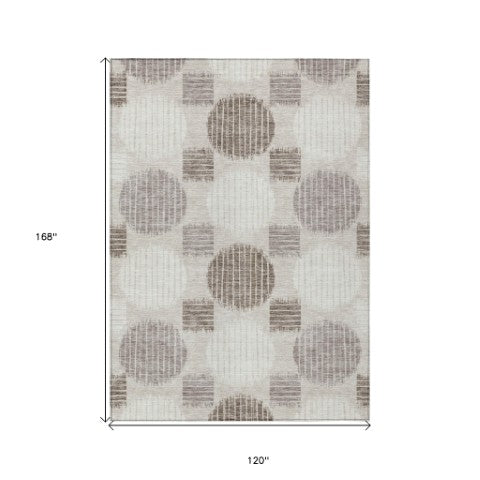 Homeroots 3' Stylish Beige Brown And Ivory Geometric Area Rug – Perfect For Indoor Or Outdoor Spaces! 10' X 14' Polyester 593563