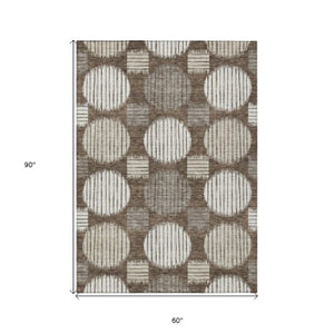 Homeroots 3' Stylish Beige Brown And Ivory Geometric Area Rug – Perfect For Indoor Or Outdoor Spaces! 5' X 8' Polyester 593571
