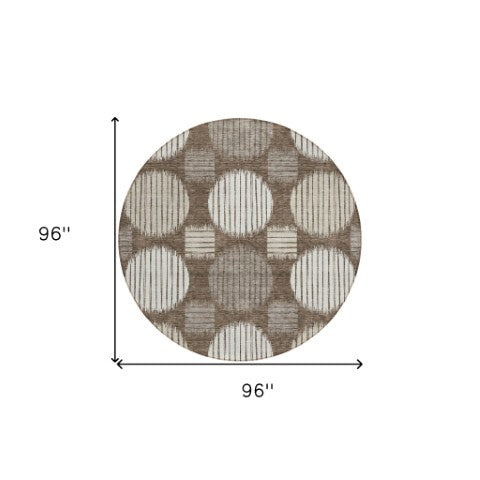 Homeroots 3' Stylish Beige Brown And Ivory Geometric Area Rug – Perfect For Indoor Or Outdoor Spaces! 8' Round Polyester 593572
