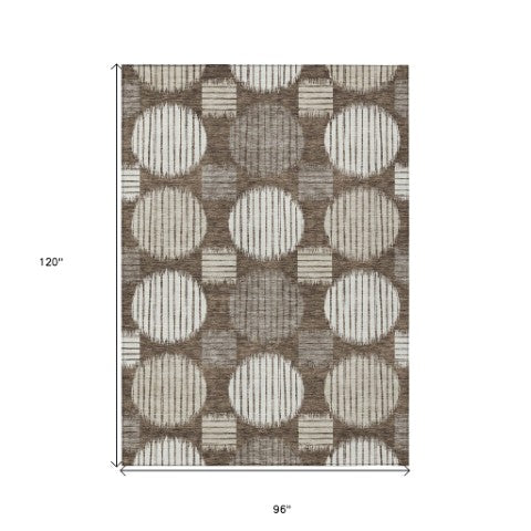 Homeroots 3' Stylish Beige Brown And Ivory Geometric Area Rug – Perfect For Indoor Or Outdoor Spaces! 8' X 10' Polyester 593573