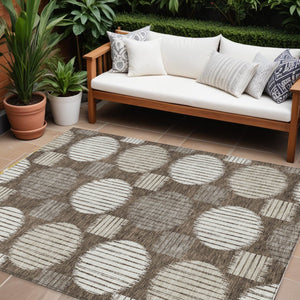Homeroots 3' Stylish Beige Brown And Ivory Geometric Area Rug – Perfect For Indoor Or Outdoor Spaces! 8' X 10' Polyester 593573