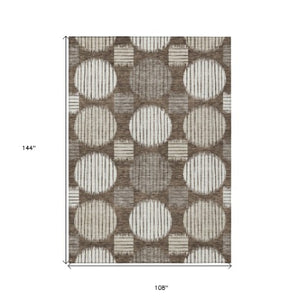 Homeroots 3' Stylish Beige Brown And Ivory Geometric Area Rug – Perfect For Indoor Or Outdoor Spaces! 9' X 12' Polyester 593574