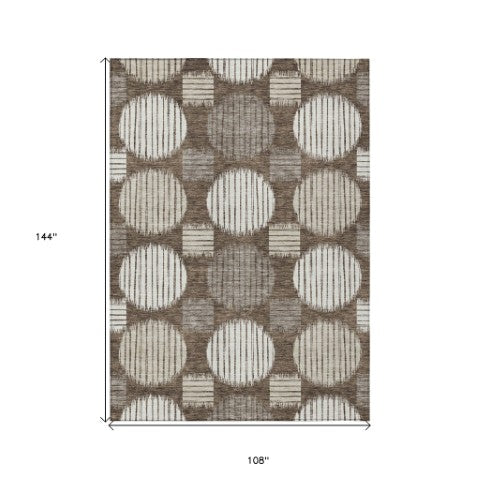 Homeroots 3' Stylish Beige Brown And Ivory Geometric Area Rug – Perfect For Indoor Or Outdoor Spaces! 9' X 12' Polyester 593574