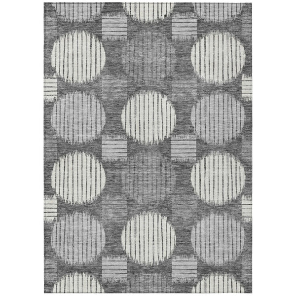 HomeRoots 5' Modern Charcoal and Ivory Geometric Washable Area Rug for Indoor and Outdoor Spaces, Durable Design 5' X 8' 593577