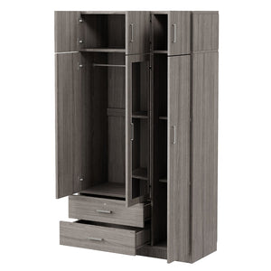 English Elm 3-door Mirrored Wardrobe with Full Length Dressing Mirror Drawers and Top Cabinet Gray LP006005AAE