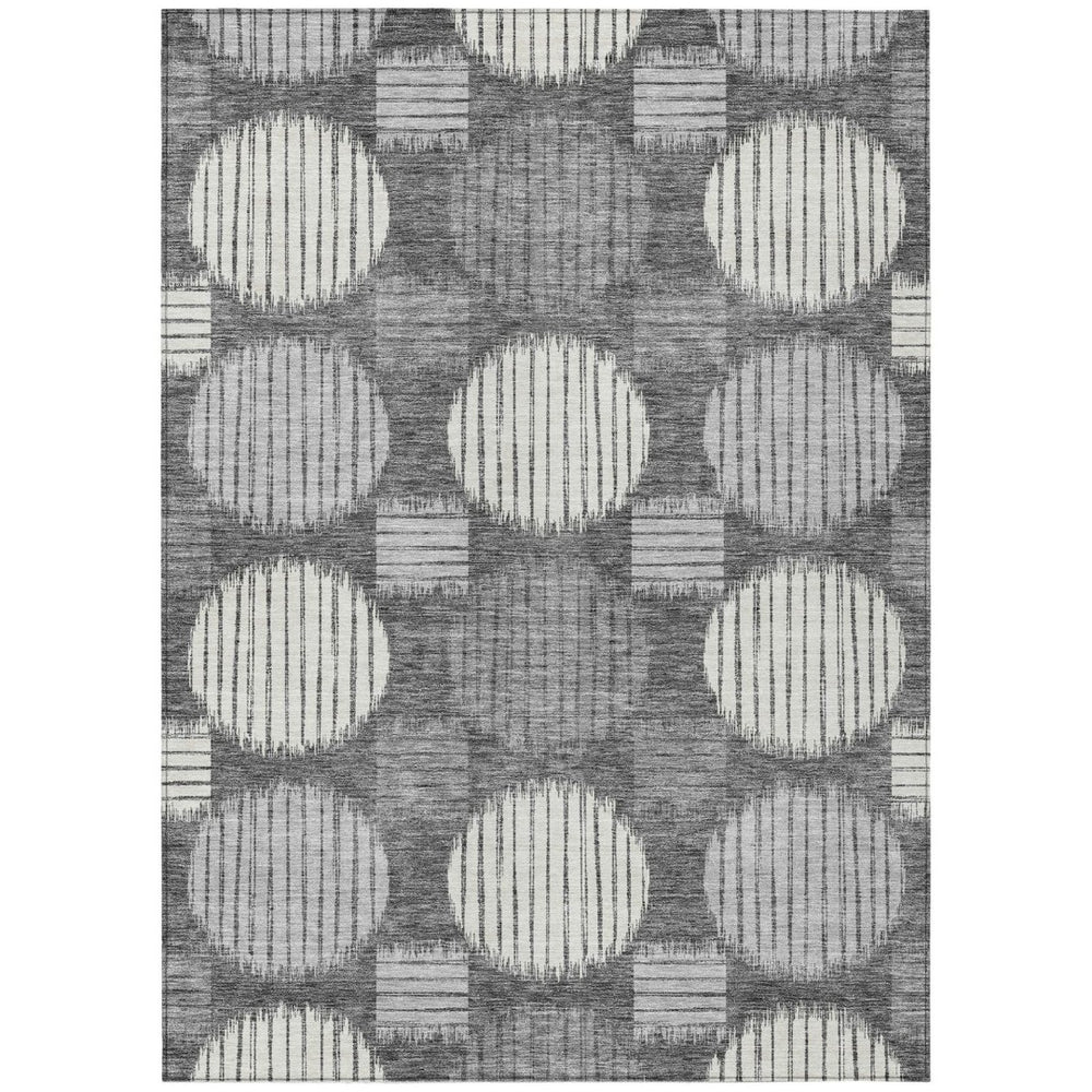 HomeRoots 9' Charcoal and Ivory Geometric Washable Area Rug for Indoor and Outdoor Spaces – Modern Style! 9' X 12' 593580