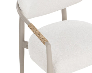 Sunpan MARITA Outdoor Dining Armchair - Contemporary Wicker Weave for Stylish Patio Comfort and Durability Greige 112102V