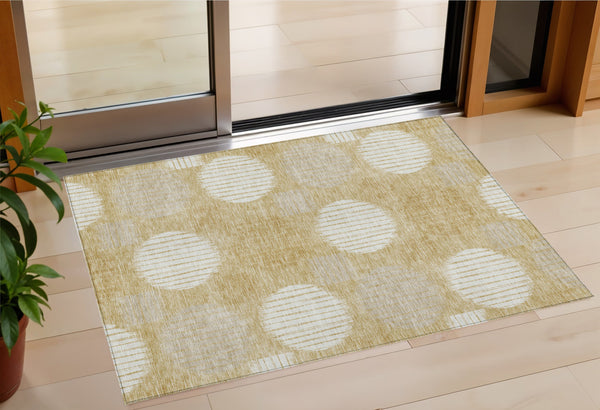 Homeroots 3' Stylish Beige Brown And Ivory Geometric Area Rug – Perfect For Indoor Or Outdoor Spaces! 3' X 5' Polyester 593588