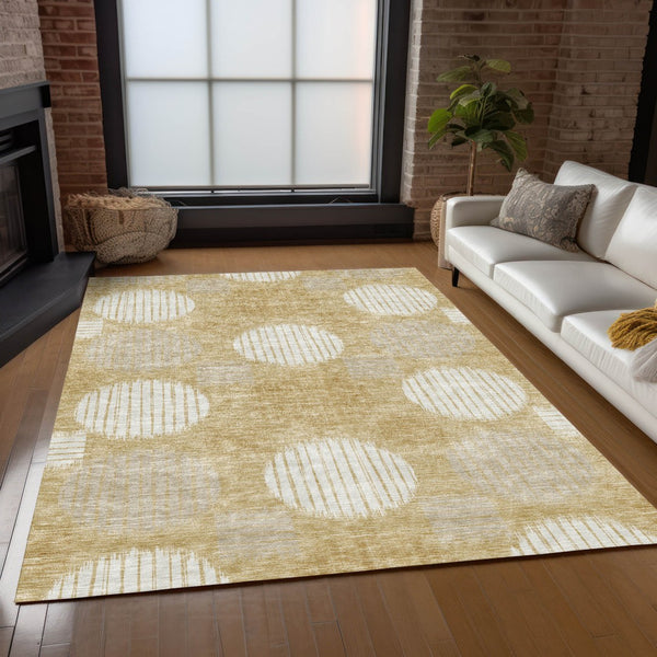 Homeroots 3' Stylish Beige Brown And Ivory Geometric Area Rug – Perfect For Indoor Or Outdoor Spaces! 5' X 8' Polyester 593589