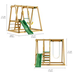English Elm Epic Backyard Playset with Slide Dual Swings Sandbox and Fir Wood Frame W2992P246442