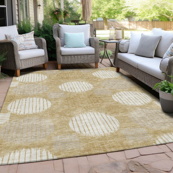 Homeroots 3' Stylish Beige Brown And Ivory Geometric Area Rug – Perfect For Indoor Or Outdoor Spaces! 9' X 12' Polyester 593592