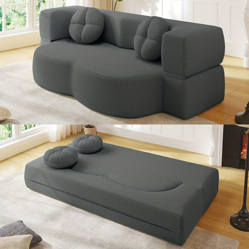 English Elm 2-seater Foldable Sofa Bed Plush Upholstered Guest Sleep Solution for Small Spaces W1359P364913