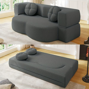 English Elm 2-seater Foldable Sofa Bed Plush Upholstered Guest Sleep Solution for Small Spaces W1359P364913