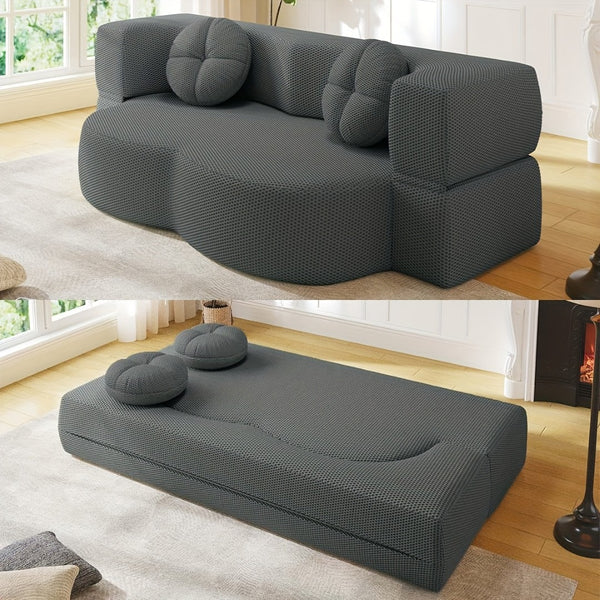 English Elm 2-seater Foldable Sofa Bed Plush Upholstered Guest Sleep Solution for Small Spaces W1359P364913