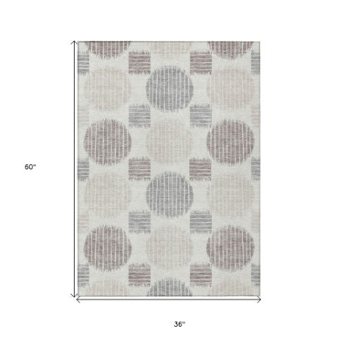 Homeroots 3' Stylish Beige Brown And Ivory Geometric Area Rug – Perfect For Indoor Or Outdoor Spaces! 3' X 5' Polyester 593600