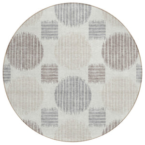HomeRoots 5' Stylish Ivory Brown and Gray Geometric Area Rug - Durable, Washable, Perfect for Indoor/Outdoor Use 8' Round 593602