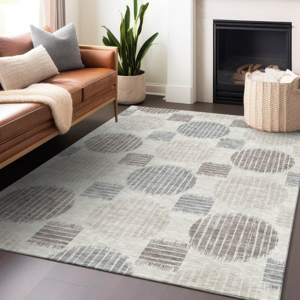 Homeroots 3' Stylish Beige Brown And Ivory Geometric Area Rug – Perfect For Indoor Or Outdoor Spaces! 10' X 14' Polyester 593605