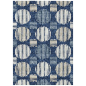 HomeRoots 9' Navy Blue and Ivory Geometric Area Rug - Durable, Washable Indoor/Outdoor Accent for Any Space 9' X 12' 593610