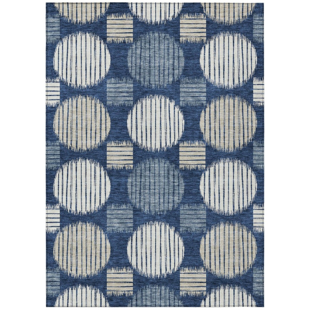 HomeRoots 5' Navy Blue and Ivory Geometric Area Rug - Stylish, Washable, Indoor/Outdoor for High Traffic Spaces 10' X 14' 593611