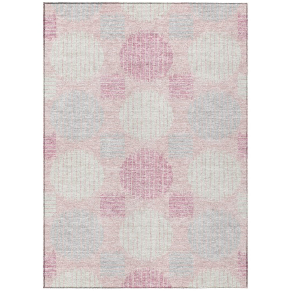 HomeRoots 5' Modern Geometric Area Rug in Pink, Gray & Ivory - Washable, Durable for Indoor & Outdoor Use 8' X 10' 593615