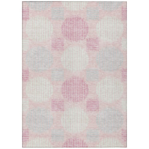HomeRoots 5' Modern Geometric Area Rug in Pink, Gray & Ivory - Washable, Durable for Indoor & Outdoor Use 8' X 10' 593615