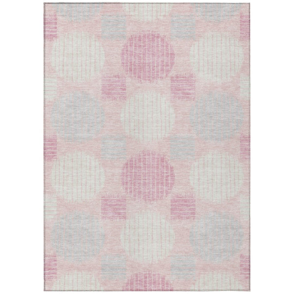 HomeRoots 5' Modern Geometric Area Rug in Pink, Gray & Ivory - Washable, Durable for Indoor & Outdoor Use 8' X 10' 593615