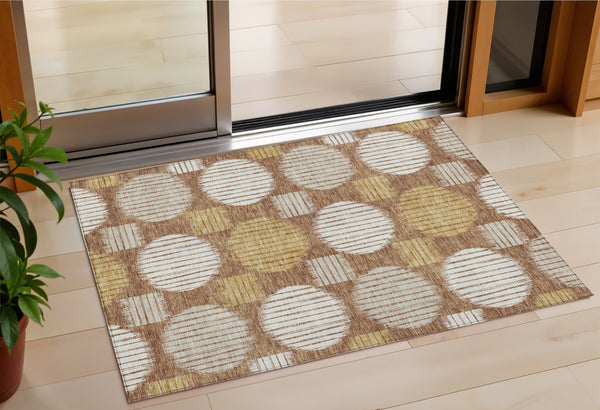 Homeroots 3' Stylish Beige Brown And Ivory Geometric Area Rug – Perfect For Indoor Or Outdoor Spaces! 3' X 5' Polyester 593618