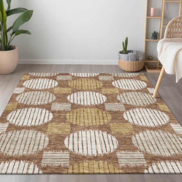 Homeroots 3' Stylish Beige Brown And Ivory Geometric Area Rug – Perfect For Indoor Or Outdoor Spaces! 3' X 5' Polyester 593618