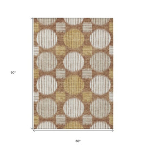 Homeroots 3' Stylish Beige Brown And Ivory Geometric Area Rug – Perfect For Indoor Or Outdoor Spaces! 5' X 8' Polyester 593619