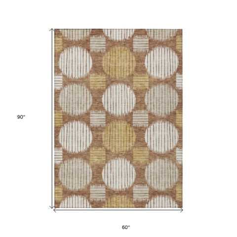 Homeroots 3' Stylish Beige Brown And Ivory Geometric Area Rug – Perfect For Indoor Or Outdoor Spaces! 5' X 8' Polyester 593619
