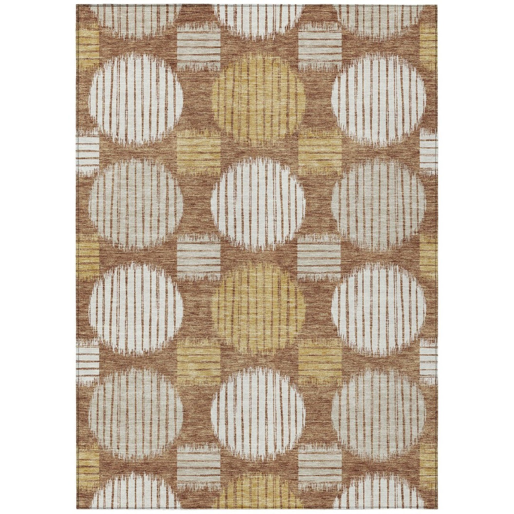 HomeRoots 5' Geometric Indoor Outdoor Area Rug in Brown, Beige, and Ivory – Durable, Washable, Modern Design 5' X 8' 593619