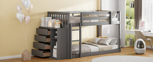 English Elm Twin Over Bunk Bed with Four Storage Drawers Open Shelving Kids Bedroom Gray LT000167AAE-1