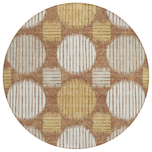 HomeRoots 5' Geometric Indoor Outdoor Area Rug in Brown, Beige, and Ivory – Durable, Washable, Modern Design 8' Round 593620