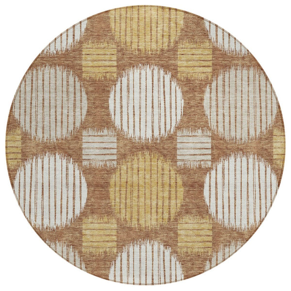 HomeRoots 5' Geometric Indoor Outdoor Area Rug in Brown, Beige, and Ivory – Durable, Washable, Modern Design 8' Round 593620