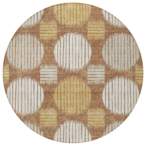 Homeroots 3' Stylish Beige Brown And Ivory Geometric Area Rug – Perfect For Indoor Or Outdoor Spaces! 8' Round Polyester 593620
