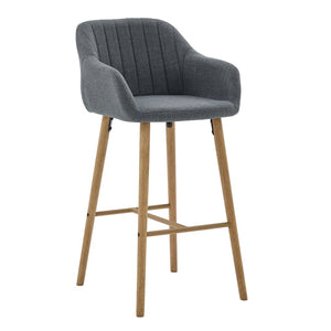 English Elm Modern Linen Upholstered Barstools with Oak Legs Armrests and Footrest for Kitchen Islands Gray W395P396316