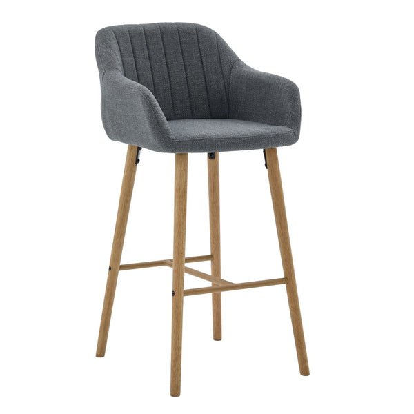 English Elm Modern Linen Upholstered Barstools with Oak Legs Armrests and Footrest for Kitchen Islands Gray W395P396316