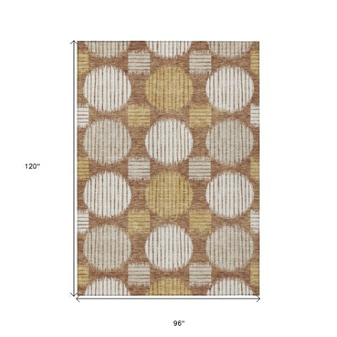 Homeroots 3' Stylish Beige Brown And Ivory Geometric Area Rug – Perfect For Indoor Or Outdoor Spaces! 8' X 10' Polyester 593621