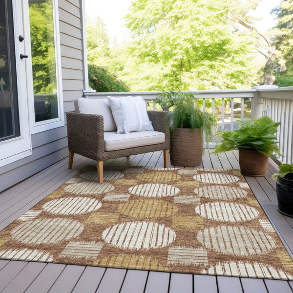 HomeRoots 5' Geometric Indoor Outdoor Area Rug in Brown, Beige, and Ivory – Durable, Washable, Modern Design 8' X 10' 593621
