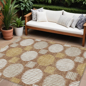 Homeroots 3' Stylish Beige Brown And Ivory Geometric Area Rug – Perfect For Indoor Or Outdoor Spaces! 10' X 14' Polyester 593623