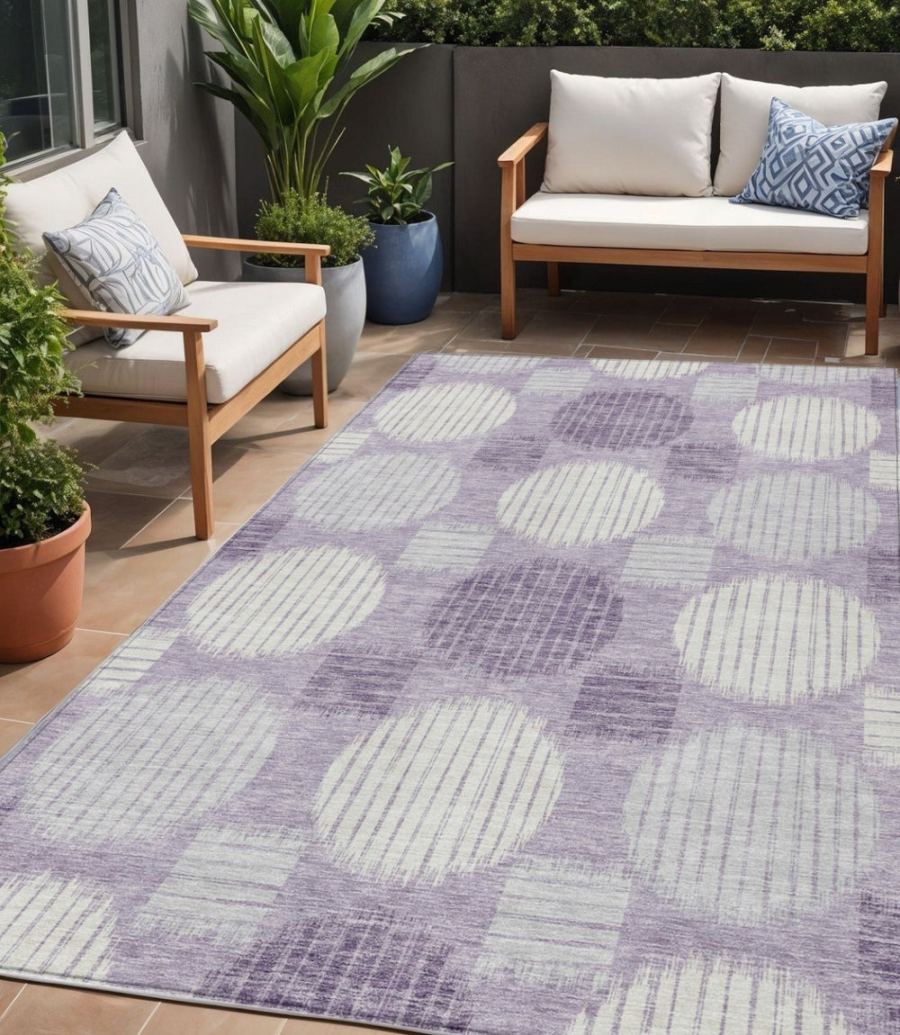 HomeRoots 5' Vibrant Purple and Ivory Geometric Washable Area Rug for Indoor and Outdoor High-Traffic Areas 5' X 8' 593625