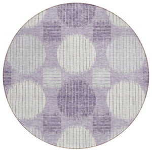 HomeRoots 5' Vibrant Purple and Ivory Geometric Washable Area Rug for Indoor and Outdoor High-Traffic Areas 8' Round 593626