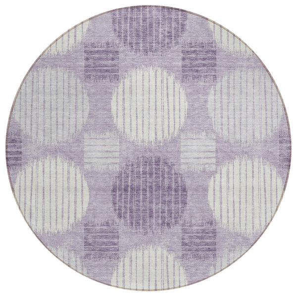 HomeRoots 5' Vibrant Purple and Ivory Geometric Washable Area Rug for Indoor and Outdoor High-Traffic Areas 8' Round 593626