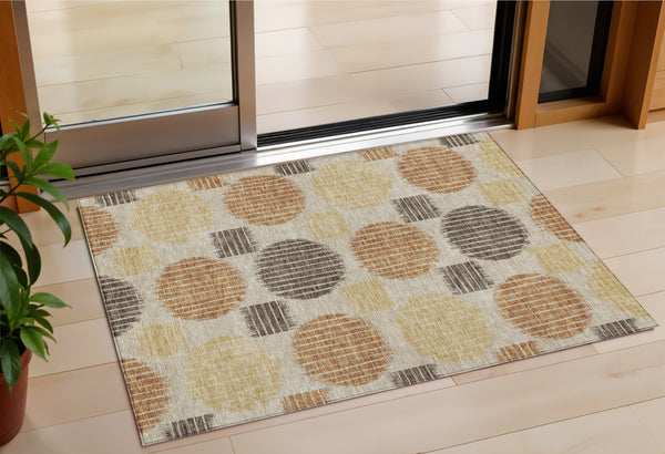 Homeroots 3' Stylish Beige Brown And Ivory Geometric Area Rug – Perfect For Indoor Or Outdoor Spaces! 3' X 5' Polyester 593630
