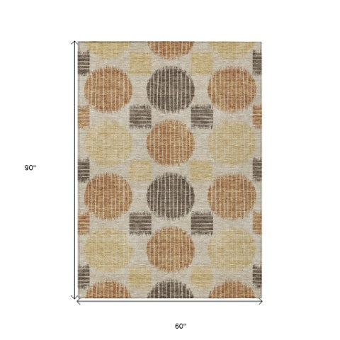 Homeroots 3' Stylish Beige Brown And Ivory Geometric Area Rug – Perfect For Indoor Or Outdoor Spaces! 5' X 8' Polyester 593631