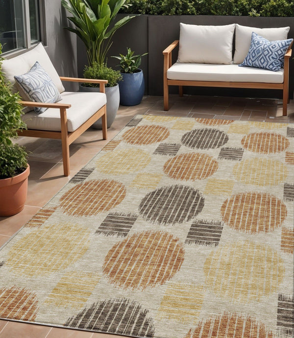 Homeroots 3' Stylish Beige Brown And Ivory Geometric Area Rug – Perfect For Indoor Or Outdoor Spaces! 5' X 8' Polyester 593631