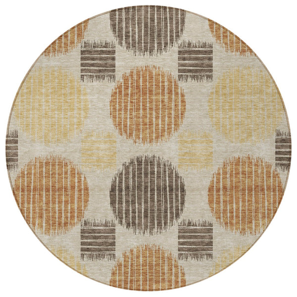 Homeroots 3' Stylish Beige Brown And Ivory Geometric Area Rug – Perfect For Indoor Or Outdoor Spaces! 8' Round Polyester 593632