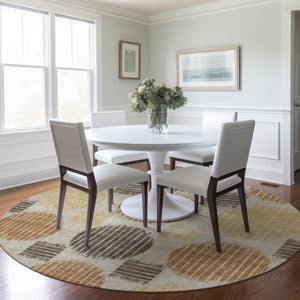 Homeroots 3' Stylish Beige Brown And Ivory Geometric Area Rug – Perfect For Indoor Or Outdoor Spaces! 8' Round Polyester 593632